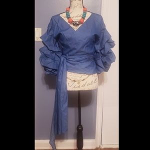 Gracia two way ruffle sleeve denim wrap top